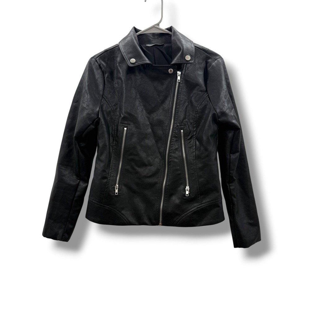Sweet‎ Lovely Faux Leather Moto Jacket Womens Small Black Asymmetrical Zip Biker